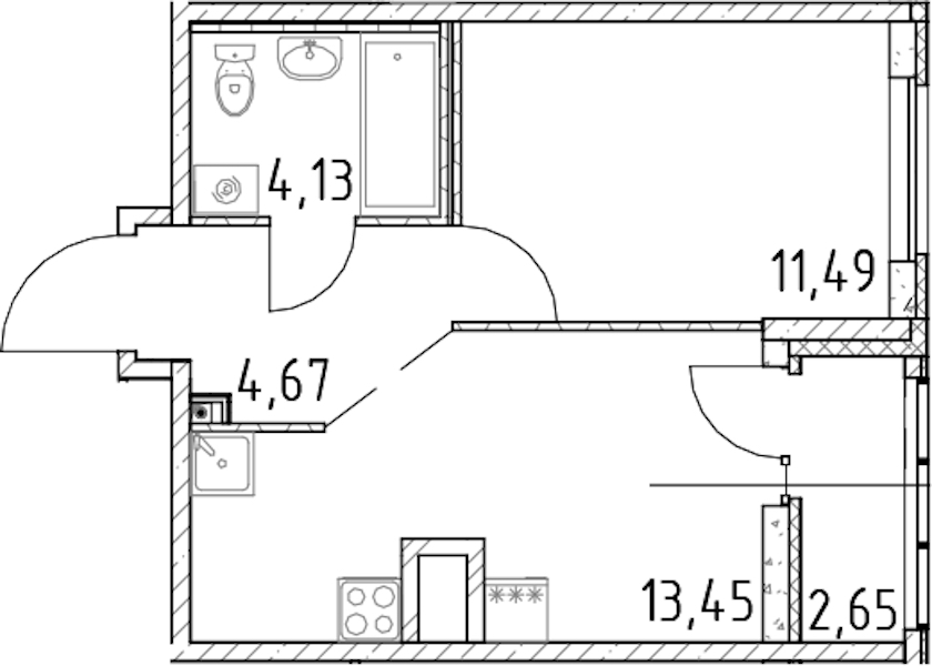 1-комнатная квартира 33.74 м², 16/23 эт., ЖК «Город Первых»